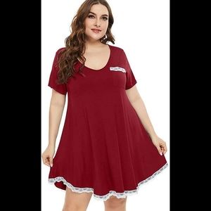Plus Size Lace Sleepwear with Pocket Short Sleeves